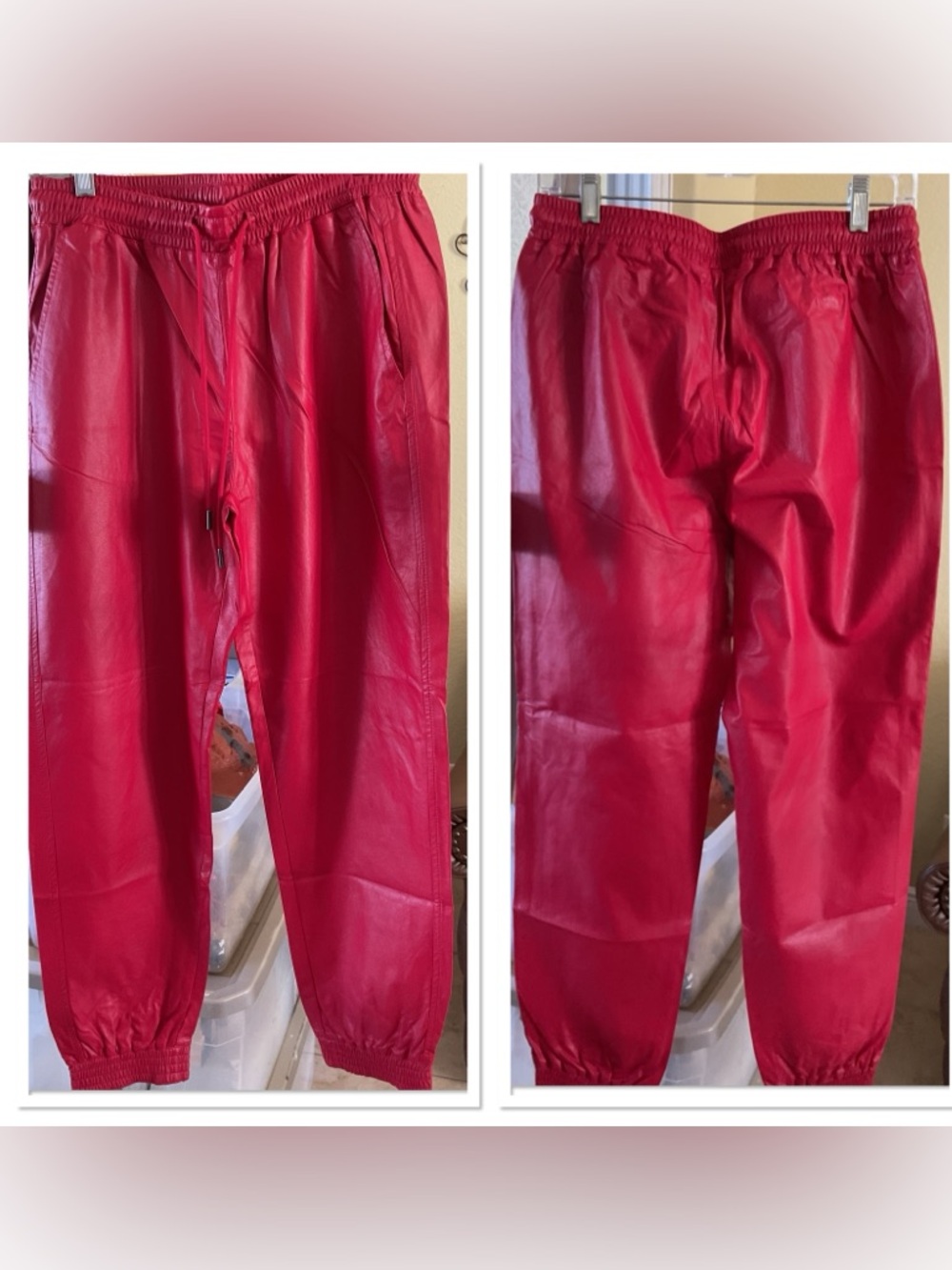 Stella Luce Red Straight Leg Faux Leather Jogger Pants